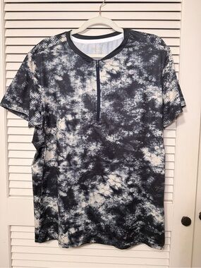 Men's Short Sleeve Half-Zip Pullover Tee - Gray Tie-Dye
